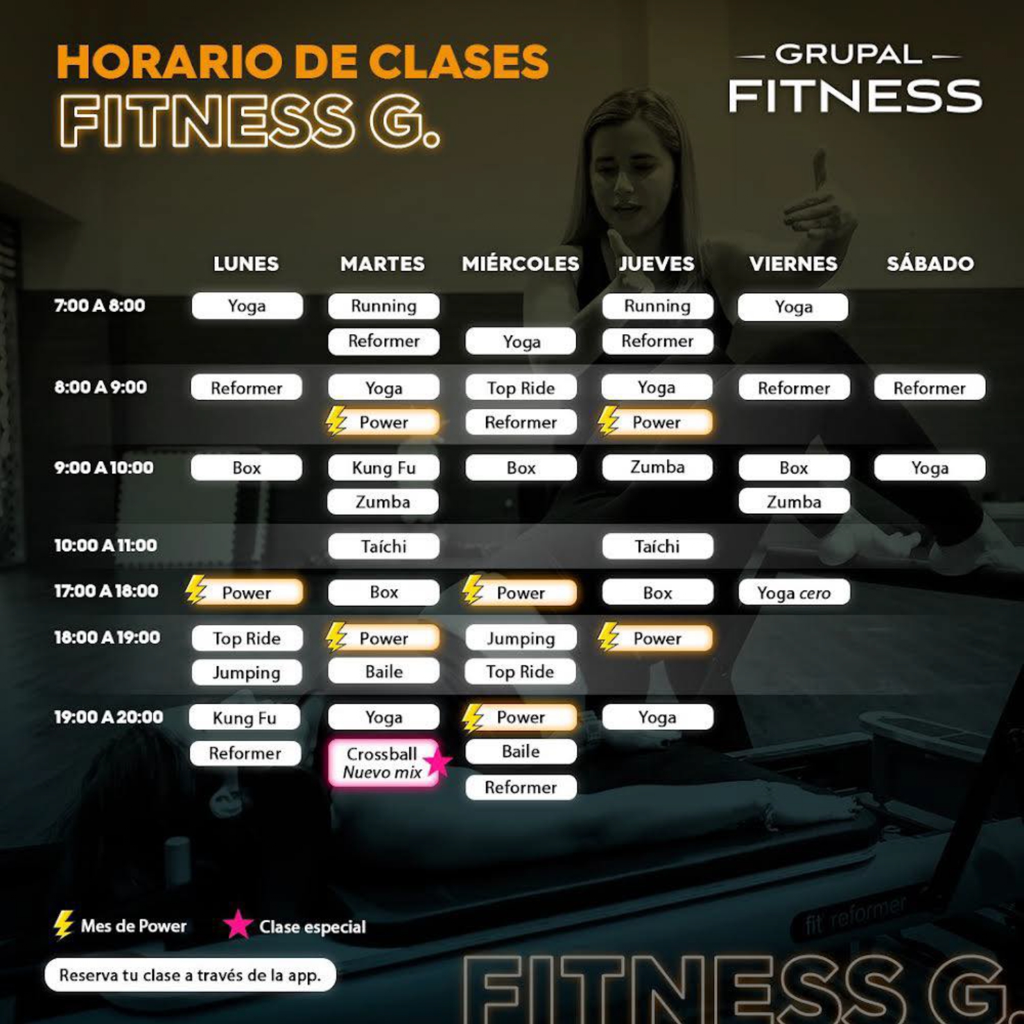 Horarios Grupal Fitness 22 a 26 de julio 2024